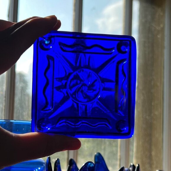 Vintage Blue Glass Tile with Unique Design - Picture 4 of 7